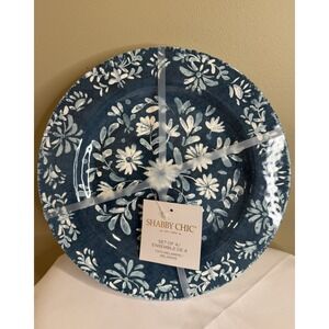 SHABBY CHIC MELAMINE Teal Spring Floral 10.5" Dinner Plate (SET OF 4) NEW W/TAGS